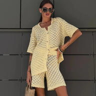 Completo cardigan e shorts in maglia Selene