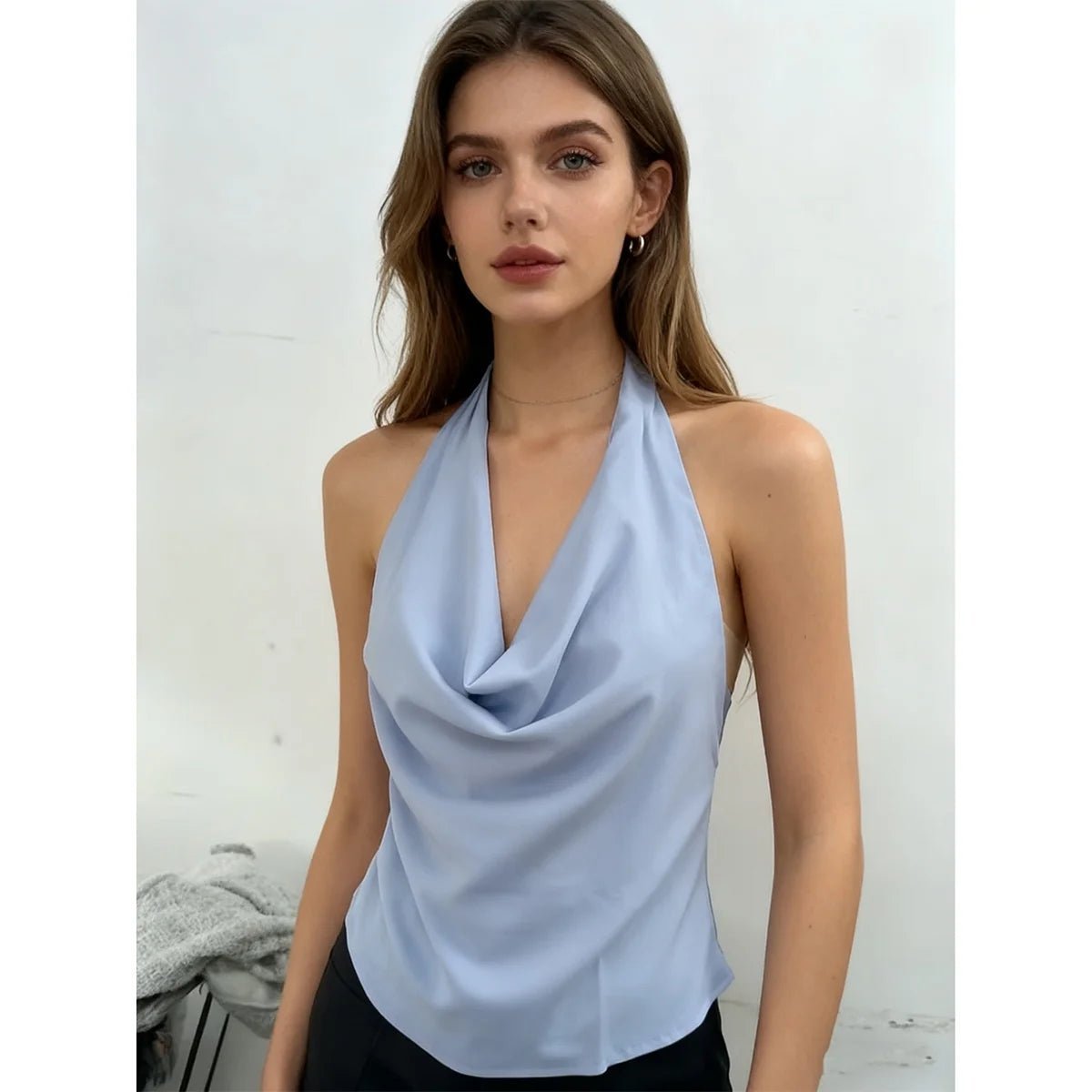 SOERA Addison Deep Neck Halter Tank Top - Tops - kH1774532669750221115 Sky Blue S