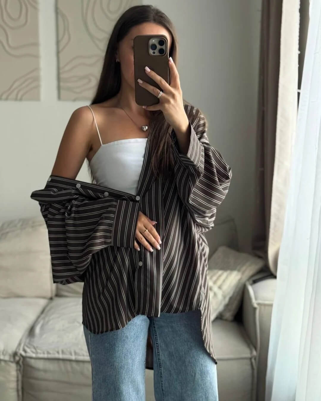 SOERA Gaile Bat Sleeve Striped Shirts - Tops - CP1774532669745215283 Brown M