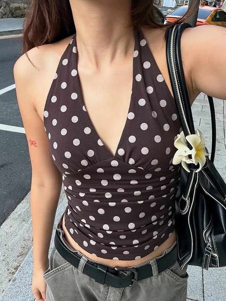 SOERA Hannah Polka Dot Halter Tank Top - Tops - 1005009140850162-;eZ1774621553702575802 Pink S