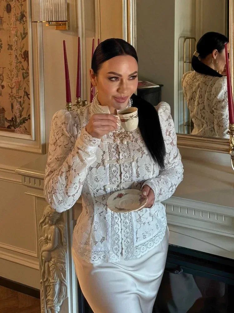 SOERA Katalina Puff Sleeve Lace Blouse - Tops - 1005010356871983-;aw1771494648609972265 White L