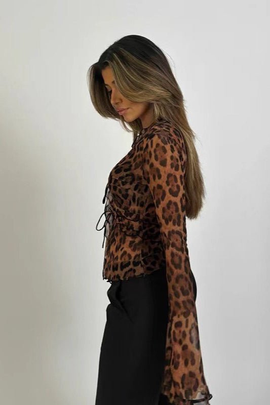 SOERA Siena Sheer Leopard Blouse - Tops - LK1761302825922882772 Brown M