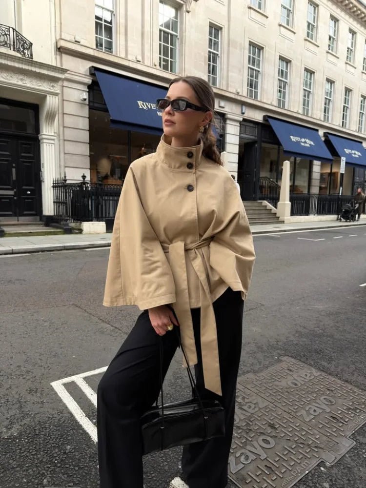 SOERA Cape Lace Up Trench Coat - Trench Coats - 1005011813284077-;oL1775552729739440809 Khaki L