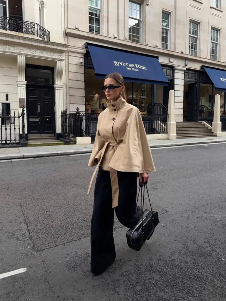 SOERA Cape Lace Up Trench Coat - Trench Coats - 1005011813284077-;oL1775552729739440809 Khaki L