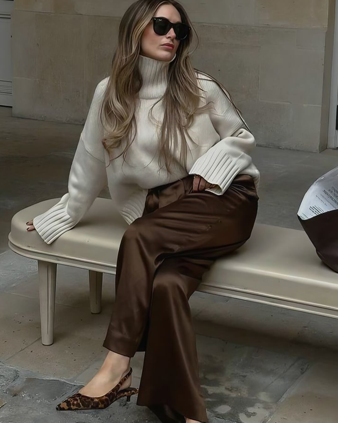 SOERA Wendy Wide Leg Satin Trousers - Trousers - 3256808273823050-;Le1763832189656904924 Brown S