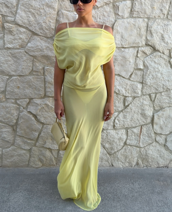 Iris Mesh Maxi Kleid mit Rückenausschnitt